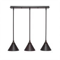 3 Light Linear Pendalier With Hang Straight Swivels Shown In Dark Granite Finish With 7 Dark Granite Cone Metal Shade