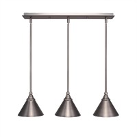 3 Light Linear Pendalier With Hang Straight Swivels Shown In Brushed Nickel Finish With 7 Brushed Nickel Beehive Metal Shade