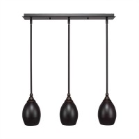 3 Light Linear Pendalier With Hang Straight Swivels Shown In Dark Granite Finish With 5 Dark Granite Oval Metal Shade