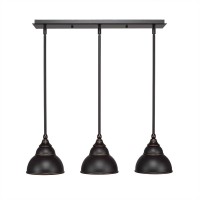 3 Light Linear Pendalier With Hang Straight Swivels Shown In Dark Granite Finish With 7 Dark Granite Double Bubble Metal Shade