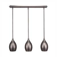 3 Light Linear Pendalier With Hang Straight Swivels Shown In Brushed Nickel Finish With 5 Brushed Nickel Oval Metal Shade