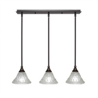 3 Light Linear Pendalier With Hang Straight Swivels Shown In Dark Granite Finish With 7 Italian Bubble Glass