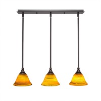 3 Light Linear Pendalier With Hang Straight Swivels Shown In Dark Granite Finish With 7 Firre Saturn Glass