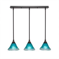 3 Light Linear Pendalier With Hang Straight Swivels Shown In Dark Granite Finish With 7 Teal Crystal Glass