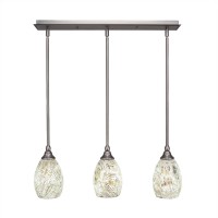 3 Light Linear Pendalier With Hang Straight Swivels Shown In Brushed Nickel Finish With 5 Natural Fusion Glass