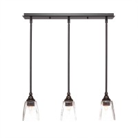 3 Light Linear Pendalier With Hang Straight Swivels Shown In Dark Granite Finish With 4.5 Clear Bubble Glass