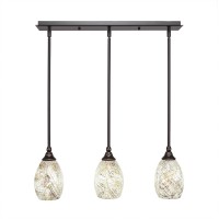 3 Light Linear Pendalier With Hang Straight Swivels Shown In Dark Granite Finish With 5 Natural Fusion Glass