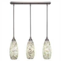 3 Light Linear Pendalier With Hang Straight Swivels Shown In Brushed Nickel Finish With 5.5 Natural Fusion Glass