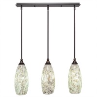 3 Light Linear Pendalier With Hang Straight Swivels Shown In Dark Granite Finish With 5.5 Natural Fusion Glass