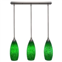 3 Light Linear Pendalier With Hang Straight Swivels Shown In Brushed Nickel Finish With 5.5 Green Fusion Glass