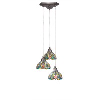 Europa 3 Light Cluster Pendalier Shown In Brushed Nickel Finish With 7 Kaleidoscope Art Glass