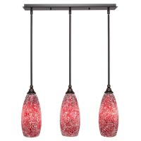 3 Light Linear Pendalier With Hang Straight Swivels Shown In Dark Granite Finish With 5.5 Red Fusion Glass