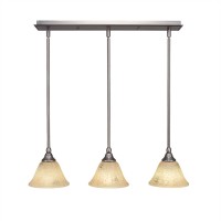 3 Light Linear Pendalier With Hang Straight Swivels Shown In Brushed Nickel Finish With 7 Italian Marble Glass