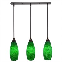 3 Light Linear Pendalier With Hang Straight Swivels Shown In Dark Granite Finish With 5.5 Green Fusion Glass