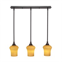 3 Light Linear Pendalier With Hang Straight Swivels Shown In Dark Granite Finish With 5.5 Zilo Cayenne Linen Glass