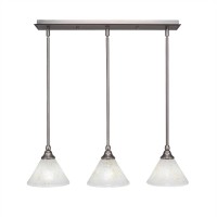 3 Light Linear Pendalier With Hang Straight Swivels Shown In Brushed Nickel Finish With 7 Gold Ice Glass