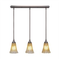 3 Light Linear Pendalier With Hang Straight Swivels Shown In Brushed Nickel Finish With 5.5 Fluted Amber Crystal Glass