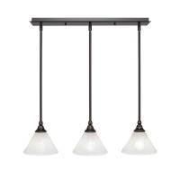 3 Light Linear Pendalier With Hang Straight Swivels Shown In Dark Granite Finish With 7 Gold Ice Glass