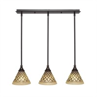 3 Light Linear Pendalier With Hang Straight Swivels Shown In Dark Granite Finish With 7 Chocolate Icing Glass