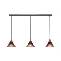 3 Light Linear Pendalier With Hang Straight Swivels Shown In Brushed Nickel Finish With 7 Raspberry Crystal Glass