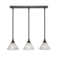 3 Light Linear Pendalier With Hang Straight Swivels Shown In Dark Granite Finish With 7 Italian Ice Glass