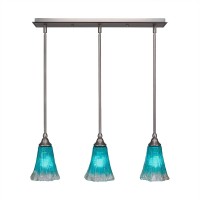 3 Light Linear Pendalier With Hang Straight Swivels Shown In Brushed Nickel Finish With 5.5 Fluted Teal Crystal Glass