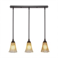 3 Light Linear Pendalier With Hang Straight Swivels Shown In Dark Granite Finish With 5.5 Fluted Amber Crystal Glass