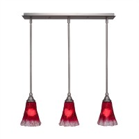 3 Light Linear Pendalier With Hang Straight Swivels Shown In Brushed Nickel Finish With 5.5 Fluted Raspberry Crystal Glass