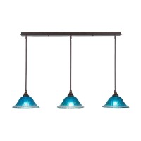 3 Light Linear Pendalier With Hang Straight Swivels Shown In Bronze Finish With 10 Teal Crystal Glass