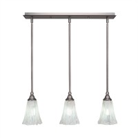 3 Light Linear Pendalier With Hang Straight Swivels Shown In Brushed Nickel Finish With 5.5 Fluted Italian Ice Glass