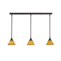 3 Light Linear Pendalier With Hang Straight Swivels Shown In Bronze Finish With 7 Firre Saturn Glass