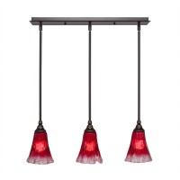 3 Light Linear Pendalier With Hang Straight Swivels Shown In Dark Granite Finish With 5.5 Fluted Raspberry Crystal Glass