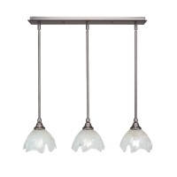 3 Light Linear Pendalier With Hang Straight Swivels Shown In Brushed Nickel Finish With 7 Gold Ice Glass