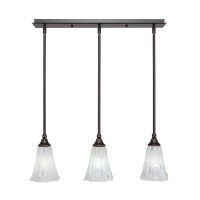 3 Light Linear Pendalier With Hang Straight Swivels Shown In Dark Granite Finish With 5.5 Fluted Italian Ice Glass