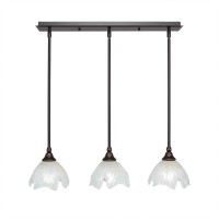 3 Light Linear Pendalier With Hang Straight Swivels Shown In Dark Granite Finish With 7 Gold Ice Glass