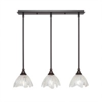 3 Light Linear Pendalier With Hang Straight Swivels Shown In Dark Granite Finish With 7 Italian Ice Glass