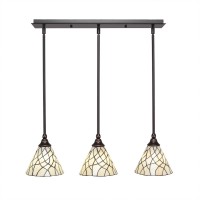 3 Light Linear Pendalier With Hang Straight Swivels Shown In Dark Granite Finish With 7 Sandhill Art Glass