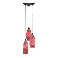 Europa 3 Light Cluster Pendalier Shown In Dark Granite Finish With 5.5 Red Fusion Glass