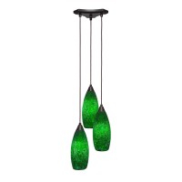 Europa 3 Light Cluster Pendalier Shown In Dark Granite Finish With 5.5 Green Fusion Glass