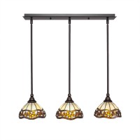 3 Light Linear Pendalier With Hang Straight Swivels Shown In Dark Granite Finish With 7 Roman Jewel Art Glass