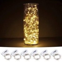 Cylapex 6 Pack Fairy Lights Battery Operated 20 Led On 3.3Ft Silvery Copper Wire Firefly Fairy String Lights Warm White For Wedding Party Mason Jar Christmas Decorations Bedroom Decor