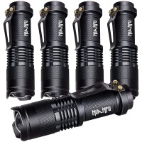 5 Pack Sk-68 3 Modes Handheld Mini Cree Q5 Led Flashlight Torch Tactical Lamp 7W 300Lm Adjustable Focus Zoomable Light