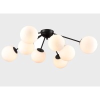 Holkirt Modern Globe Semi Flush Ceiling Light,Mid Century 8-Light Black Sputnik Chandeliers Fixture For Dining Room Living Room,White Opal Glass