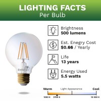 Bioluz Led 92 Cri G25 Globe Light Bulbs Clear Glass Filament 60W Replacement (Uses Only 5.5W) Vanity Light Bulbs For Bathroom Warm White 2700K Dimmable Ul Listed Title 20 3-Pack