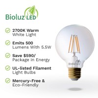 Bioluz Led 92 Cri G25 Globe Light Bulbs Clear Glass Filament 60W Replacement (Uses Only 5.5W) Vanity Light Bulbs For Bathroom Warm White 2700K Dimmable Ul Listed Title 20 3-Pack