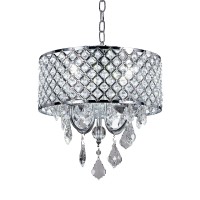 New Legend Lighting Chrome 4-Light Round Crystal Chandelier Pendant Ceiling Fixture