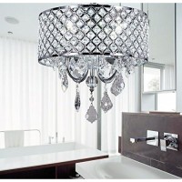 New Legend Lighting Chrome 4-Light Round Crystal Chandelier Pendant Ceiling Fixture