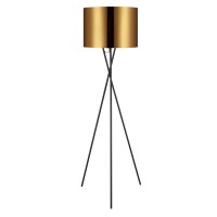 Versanora Cara Modern Led Tripod Floor Lamp Tall Standing Light With Drum Shade Metal Legs For Living Room Reading Study Bedroom Home Office, 62 Inch Height, Gold/Black