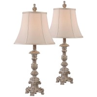 Regency Hill Elize Traditional French Country Style Vintage White Washed Candlestick Table Lamps 26.5