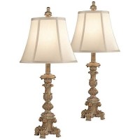 Regency Hill Elize Traditional French Country Style Vintage White Washed Candlestick Table Lamps 26.5